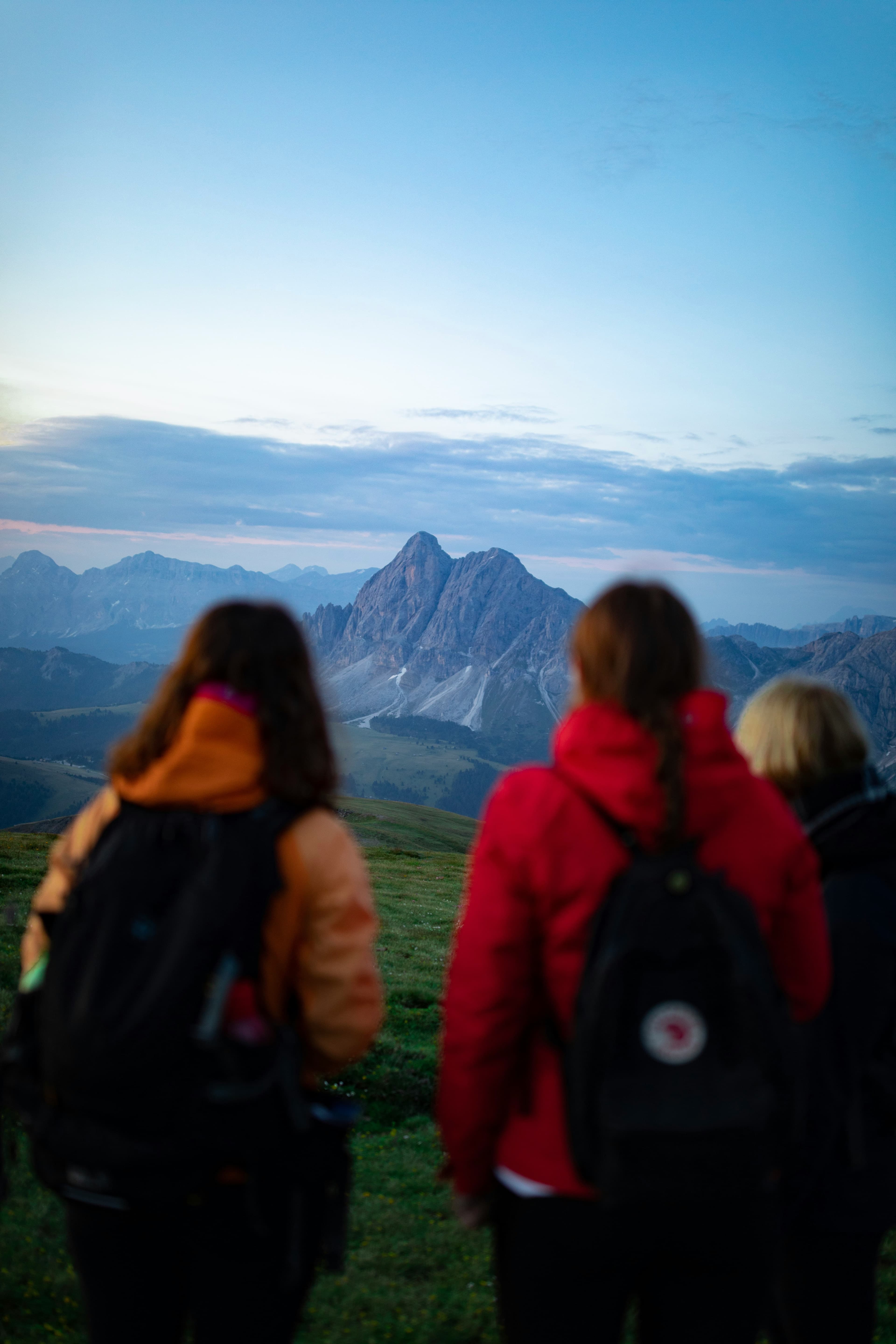 School trip group hiking in the mountains